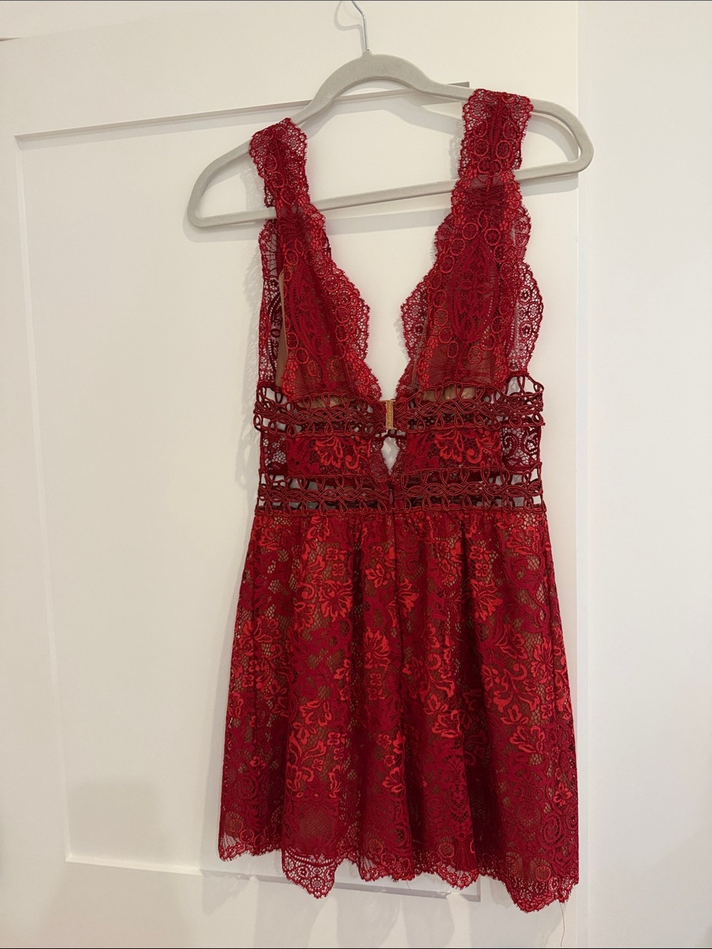 For Love & Lemons Red Lace Mini Dress